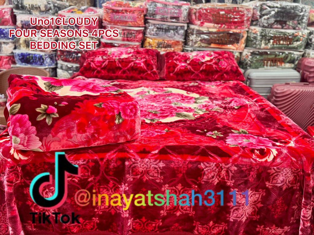 Uno1 Cloudy Four Seasons 4-Piece Premium Embossed Bedding Set 🌥️