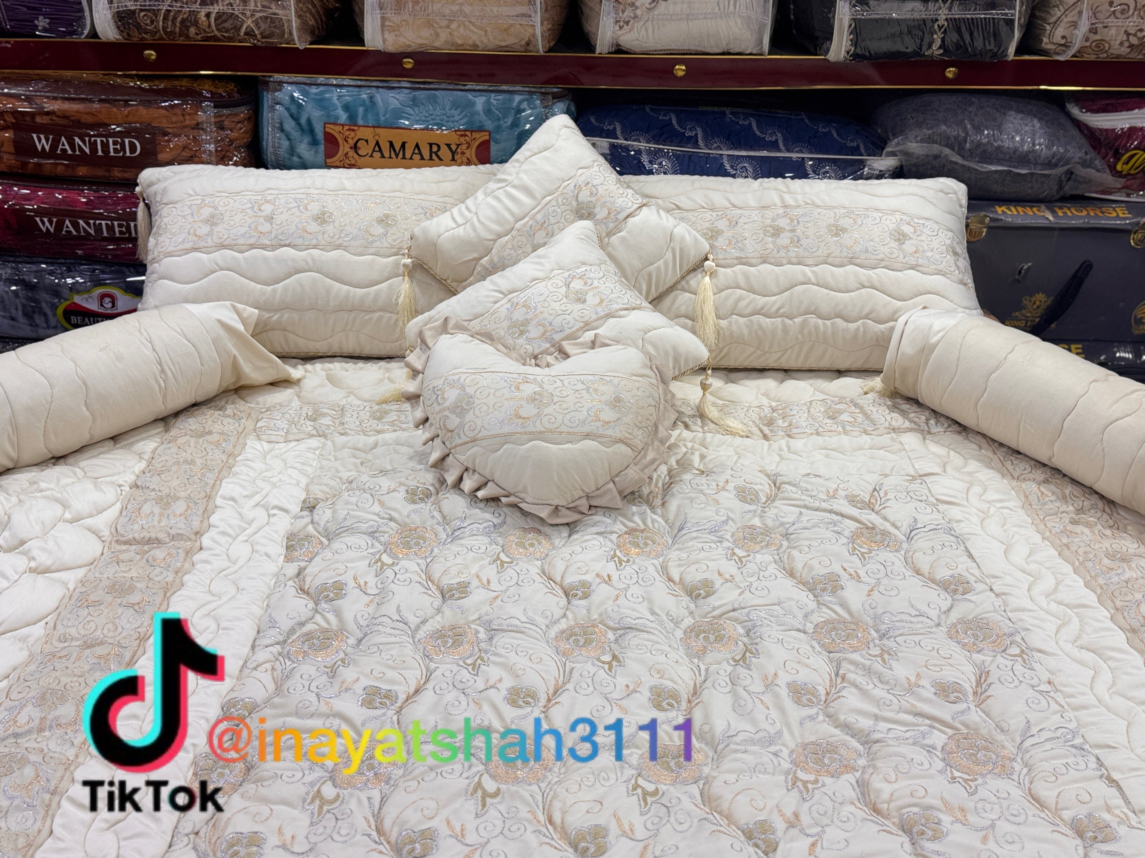 Bridal 9-Piece Embroidered Bedsheet & Quilted Razai Set