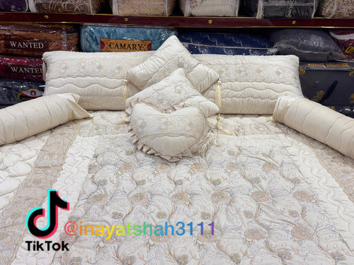 Bridal 9-Piece Embroidered Bedsheet & Quilted Razai Set