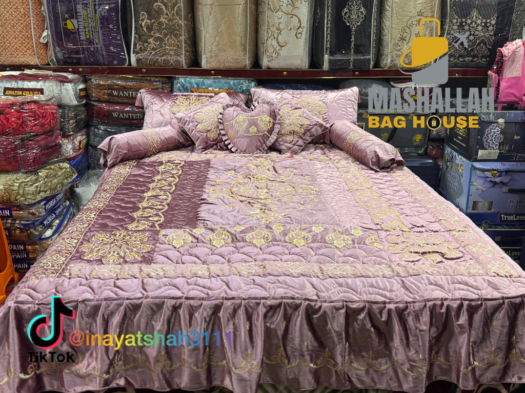 Luxury Bridal 9-Piece Embroidered Bedsheet & Razai Set – Imported Leather Cloth