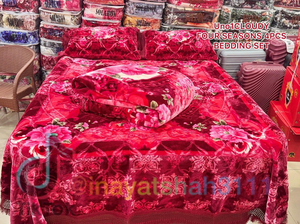 Uno1 Cloudy Four Seasons 4-Piece Premium Embossed Bedding Set 🌥️
