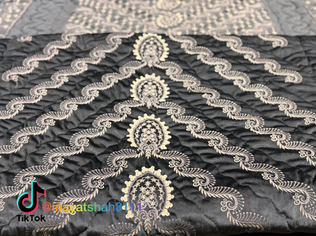 Luxury Bridal 9-Piece Embroidered Bedsheet & Quilted Razai Set