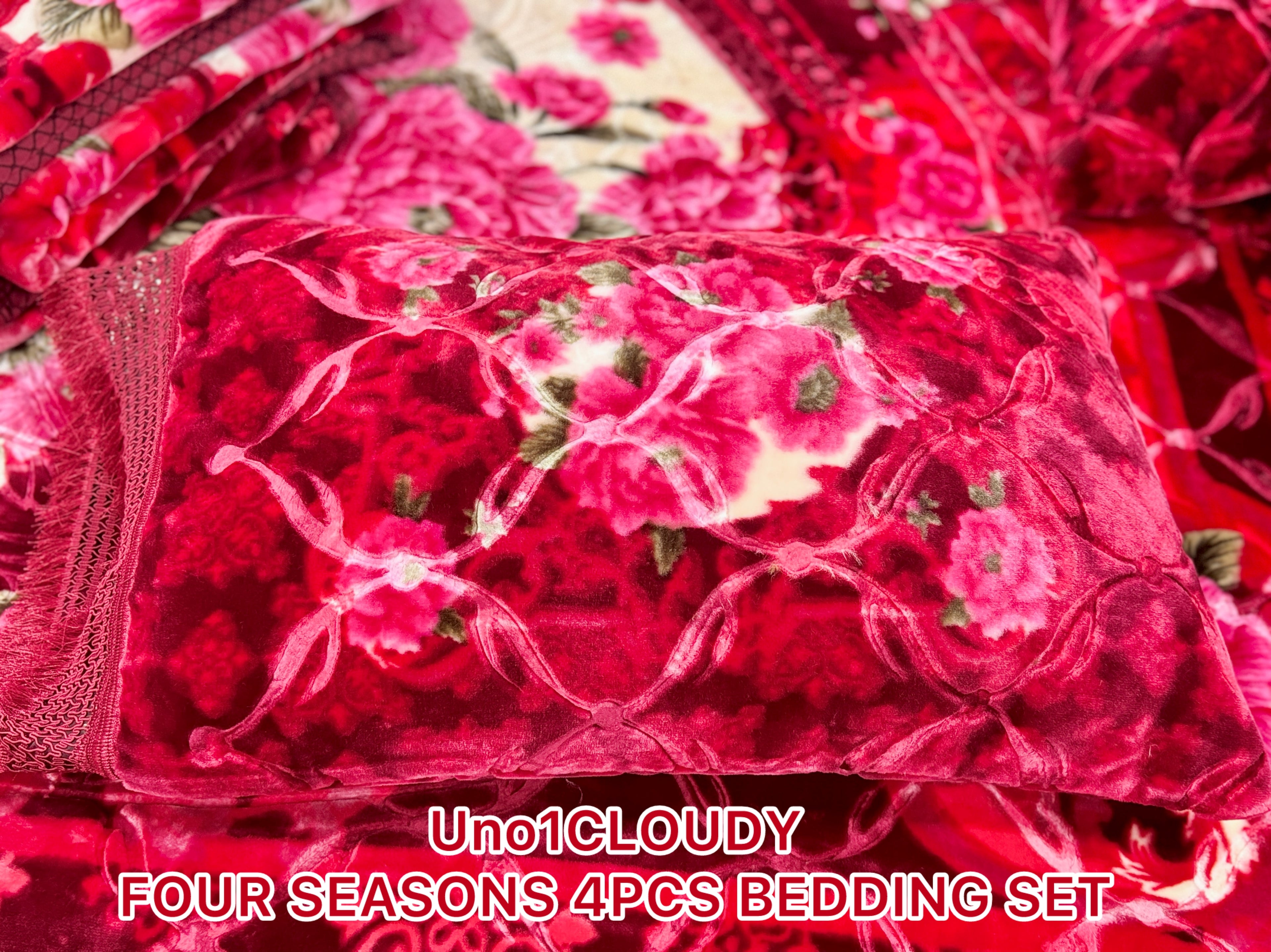 Uno1 Cloudy Four Seasons 4-Piece Premium Embossed Bedding Set 🌥️