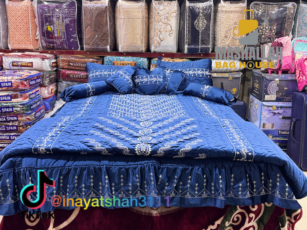 Luxury Bridal 9-Piece Embroidered Bedsheet & Quilted Razai Set