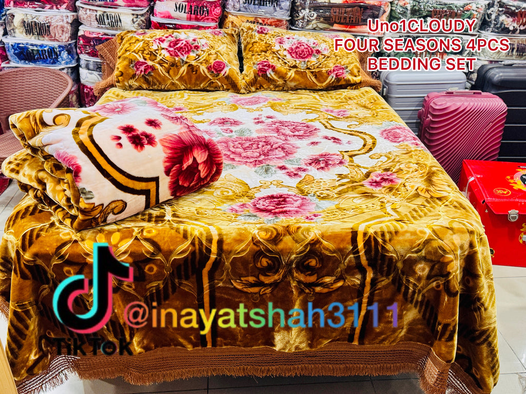Uno1 Cloudy Four Seasons 4-Piece Premium Embossed Bedding Set 🌥️