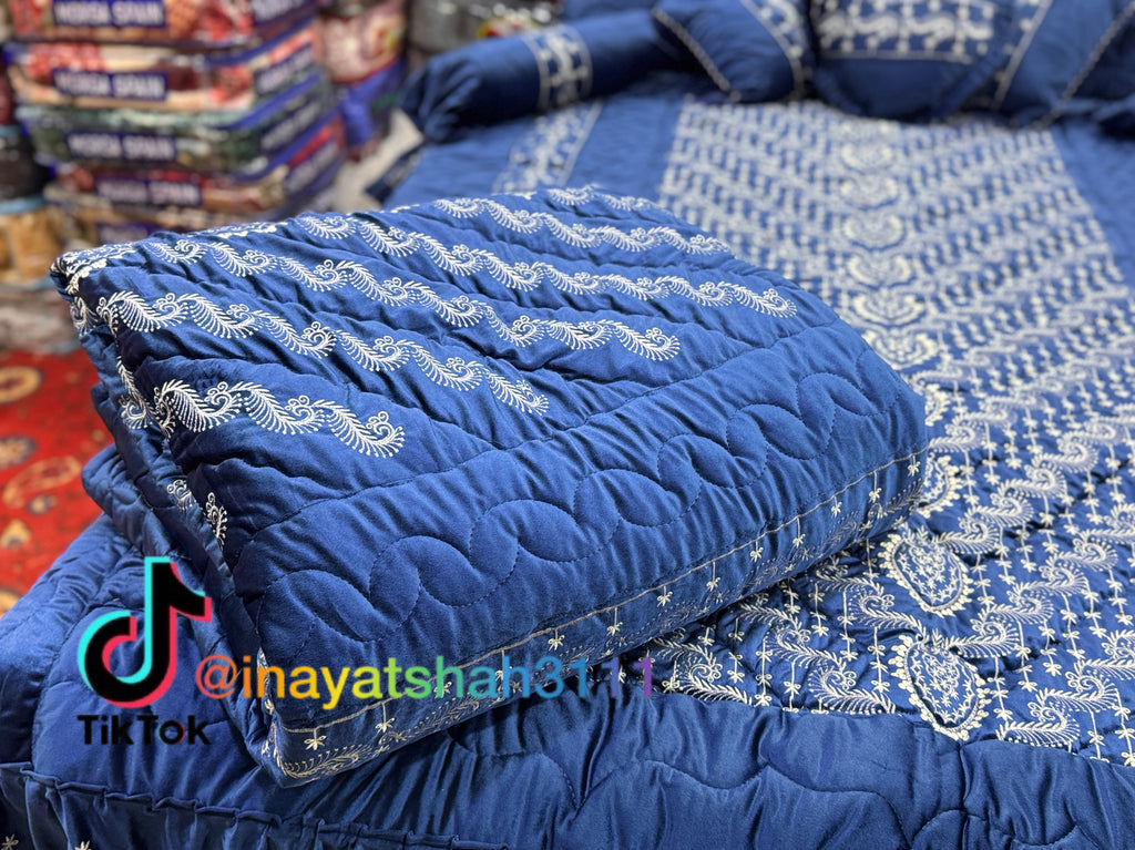 Luxury Bridal 9-Piece Embroidered Bedsheet & Quilted Razai Set