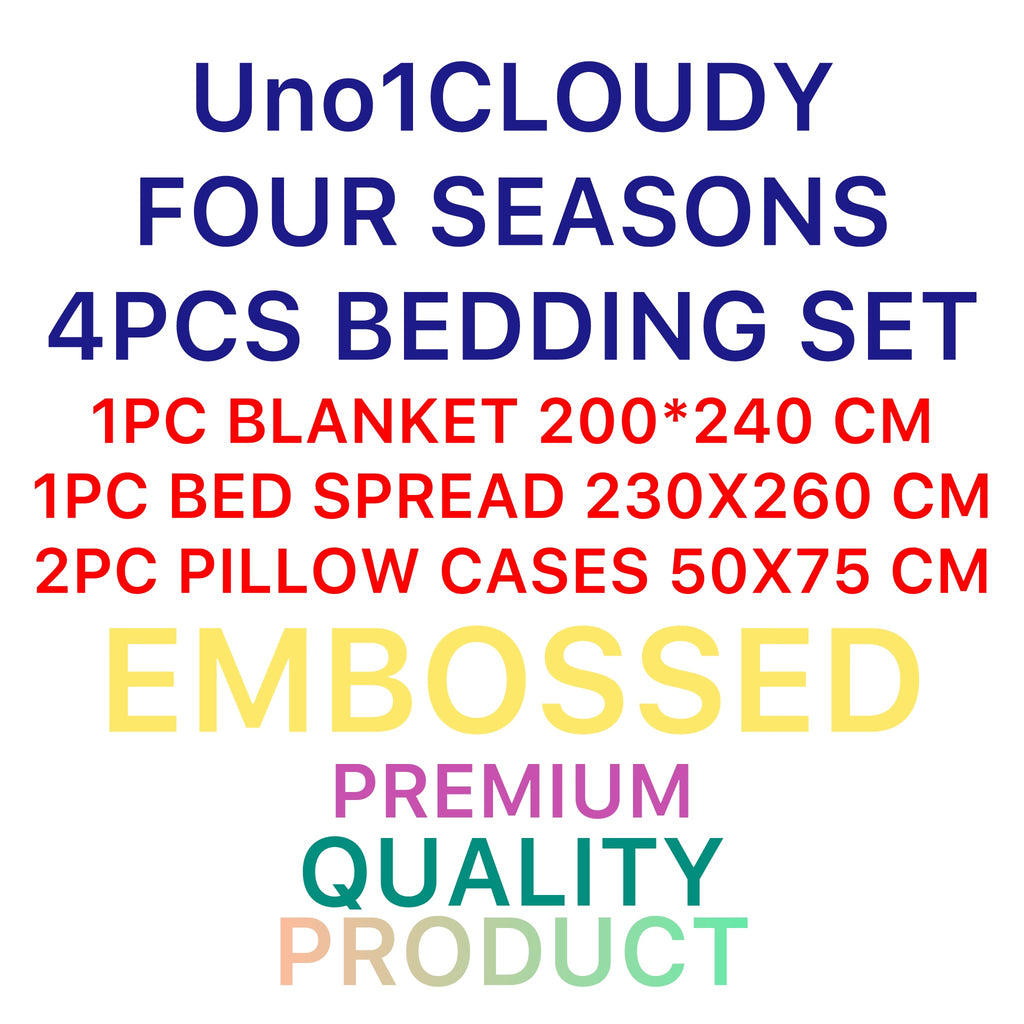 Uno1 Cloudy Four Seasons 4-Piece Premium Embossed Bedding Set 🌥️