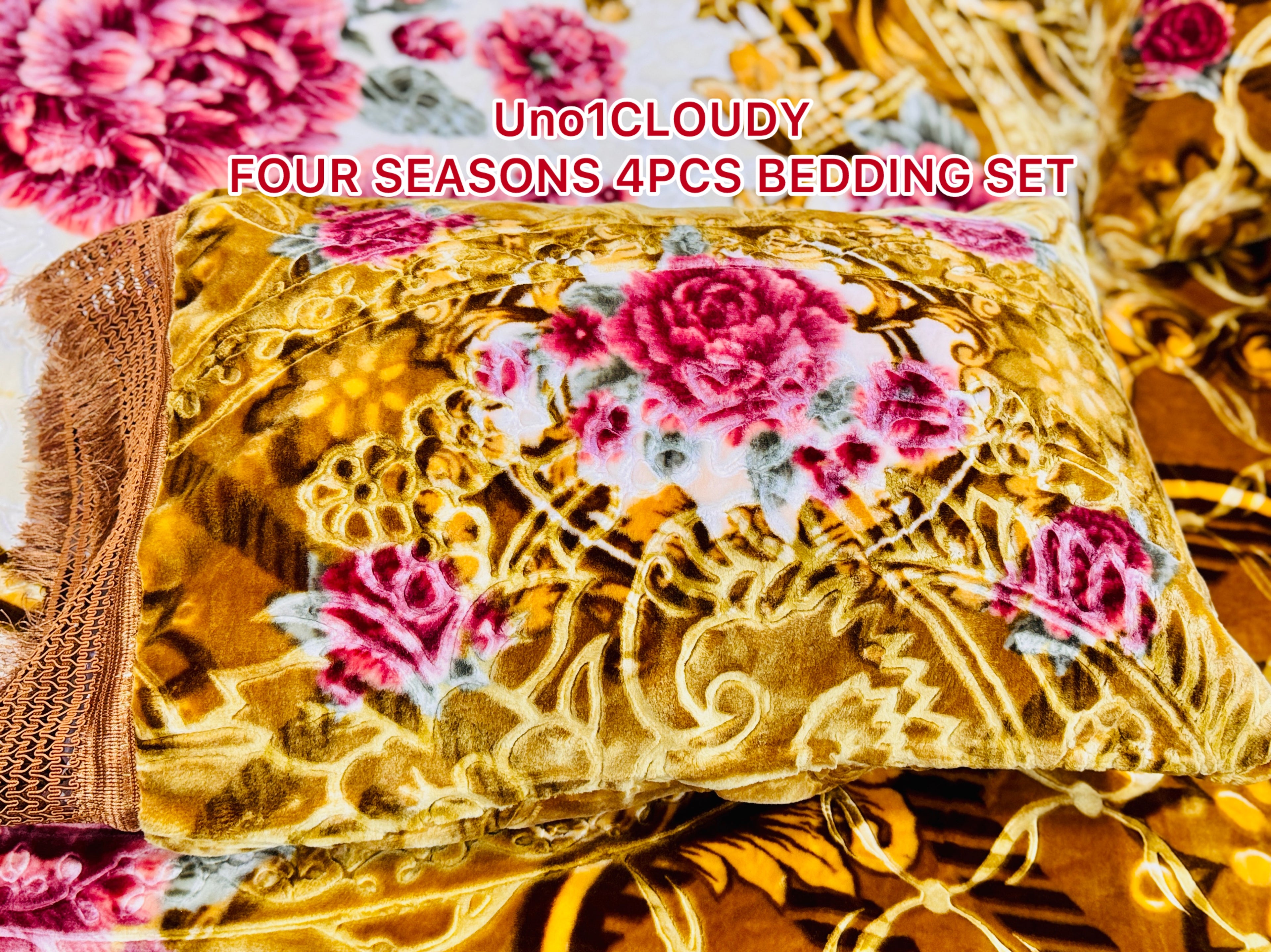 Uno1 Cloudy Four Seasons 4-Piece Premium Embossed Bedding Set 🌥️