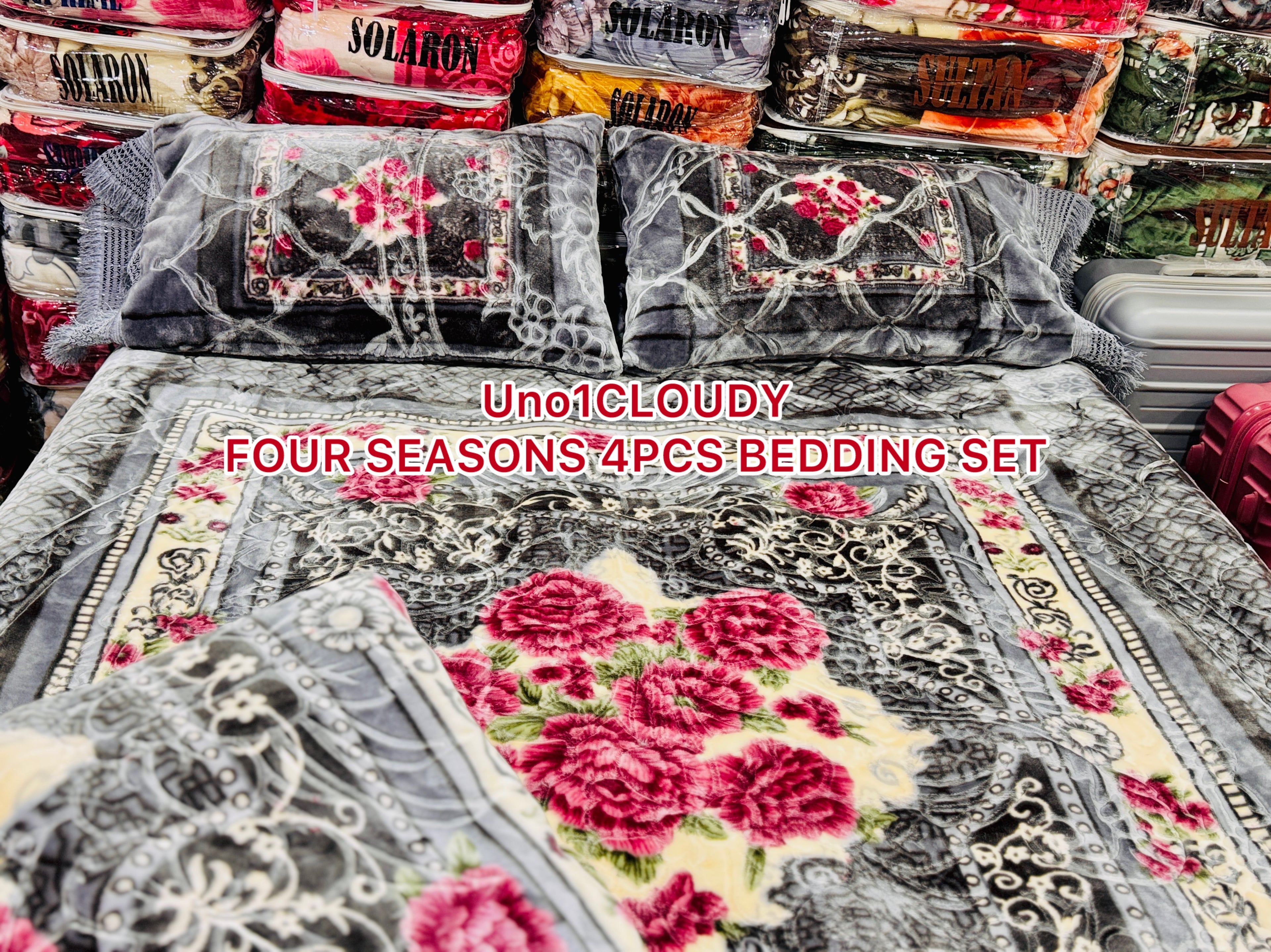 Uno1 Cloudy Four Seasons 4-Piece Premium Embossed Bedding Set 🌥️