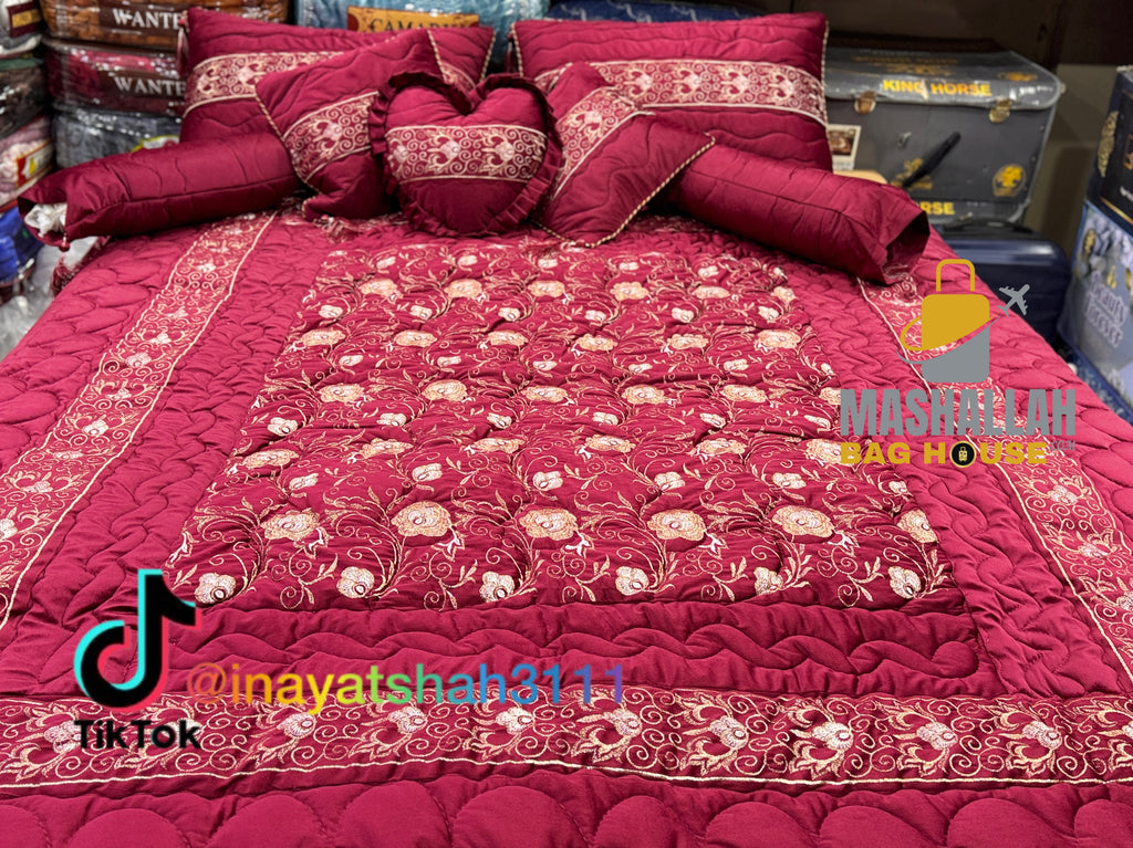 Luxury Bridal 9-Piece Embroidered Bedsheet & Quilted Razai Set –