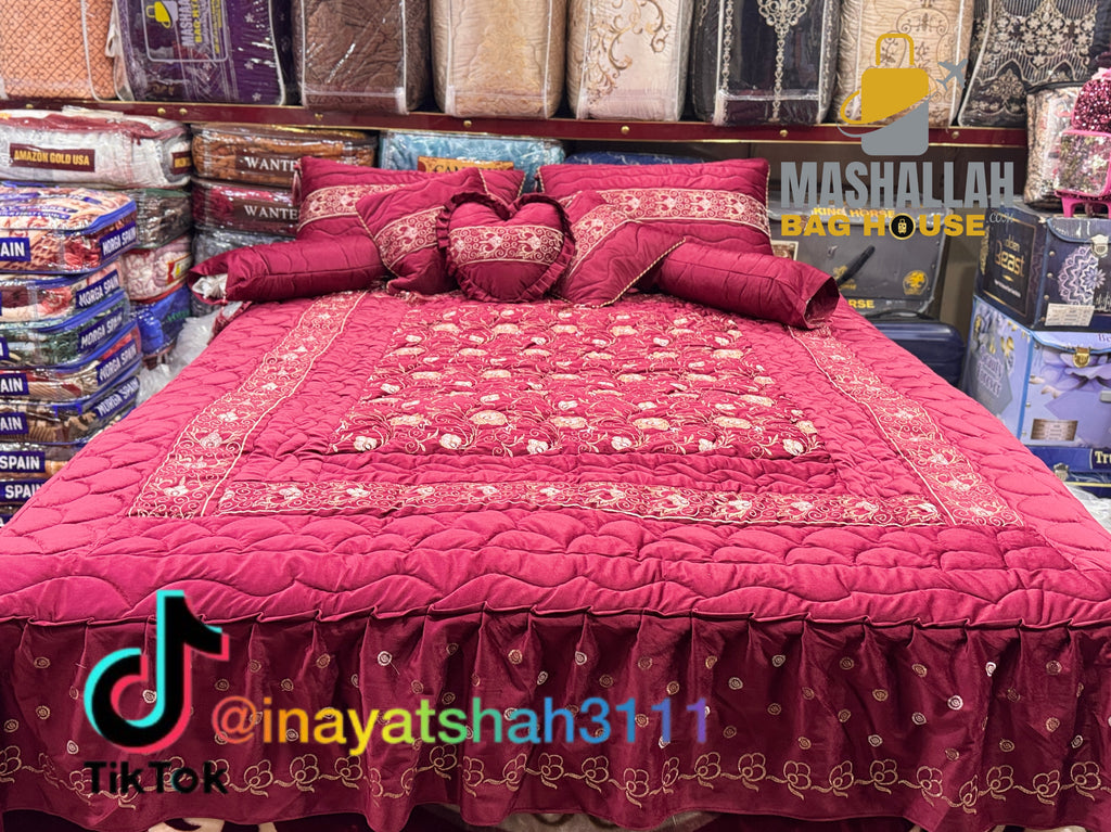 Luxury Bridal 9-Piece Embroidered Bedsheet & Quilted Razai Set –