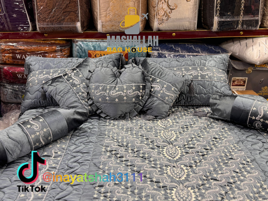 Luxury Bridal 9-Piece Embroidered Bedsheet & Quilted Razai Set