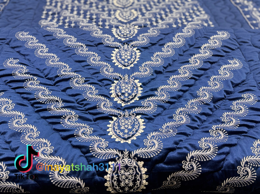 Luxury Bridal 9-Piece Embroidered Bedsheet & Quilted Razai Set