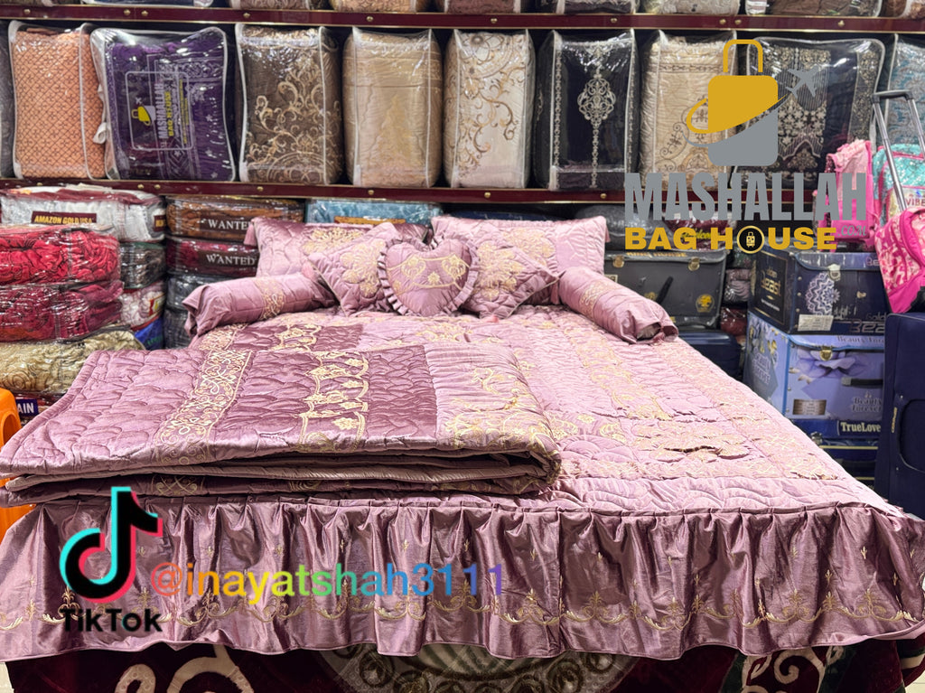 Luxury Bridal 9-Piece Embroidered Bedsheet & Razai Set – Imported Leather Cloth