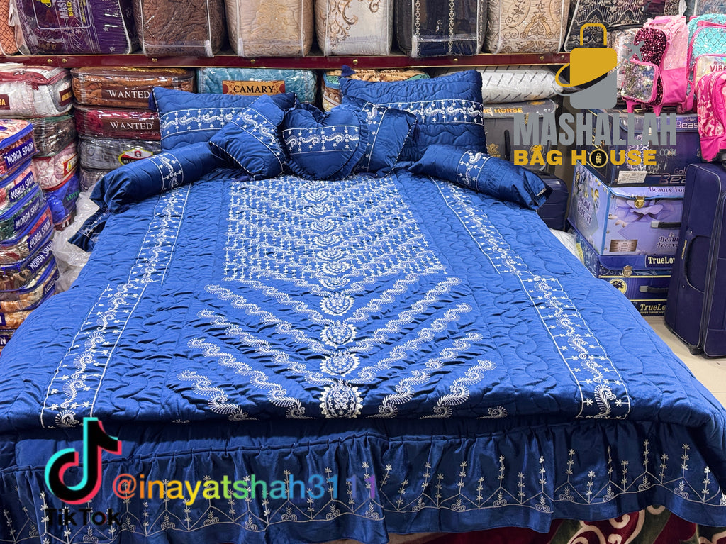Luxury Bridal 9-Piece Embroidered Bedsheet & Quilted Razai Set