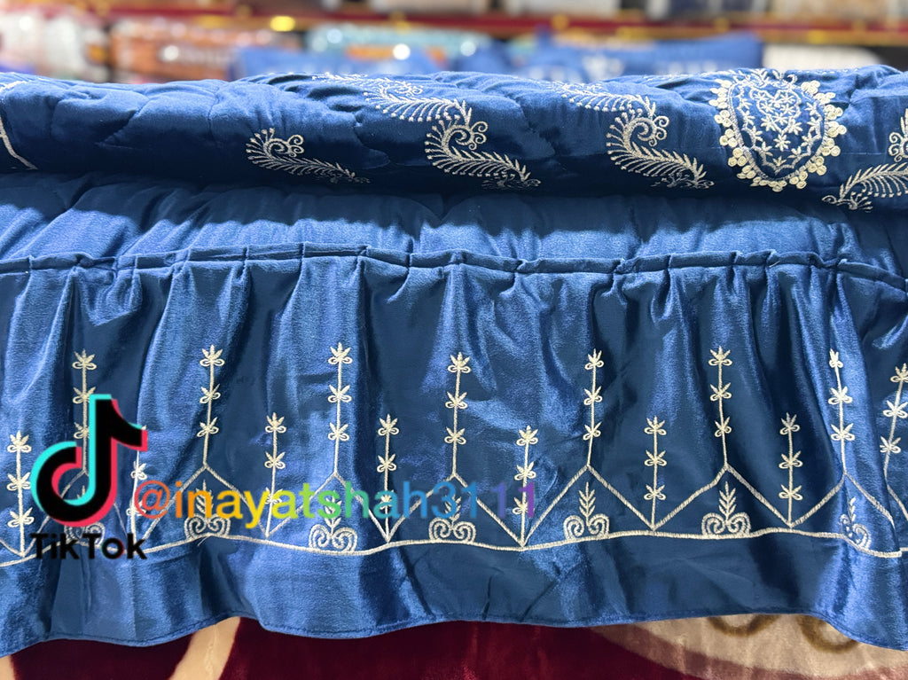 Luxury Bridal 9-Piece Embroidered Bedsheet & Quilted Razai Set
