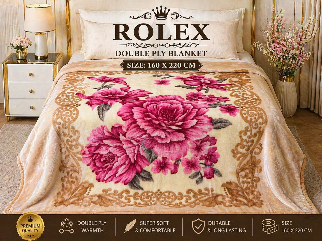 Luxury Double Ply Blanket – Designer Floral Plush Blanket
