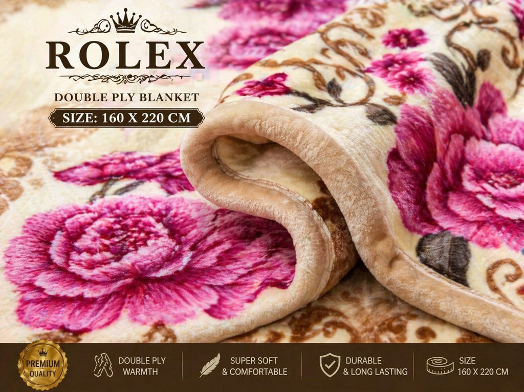 Luxury Double Ply Blanket – Designer Floral Plush Blanket