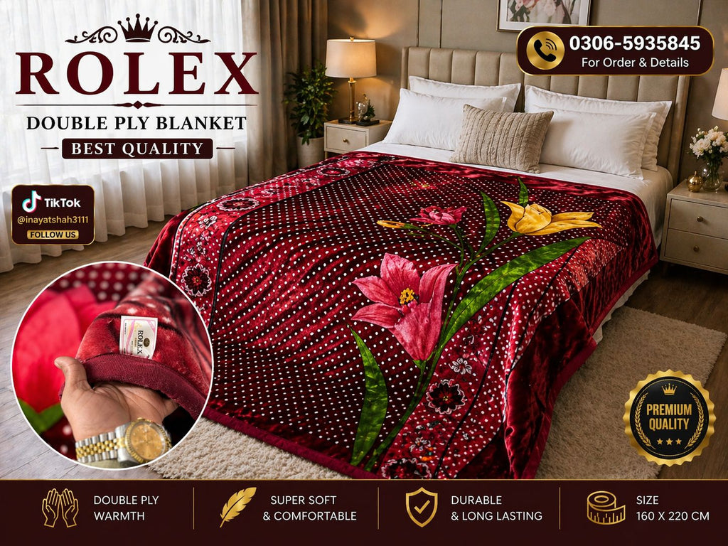 ROLEX Double Ply Blanket – Bold Red Floral Winter Blanket