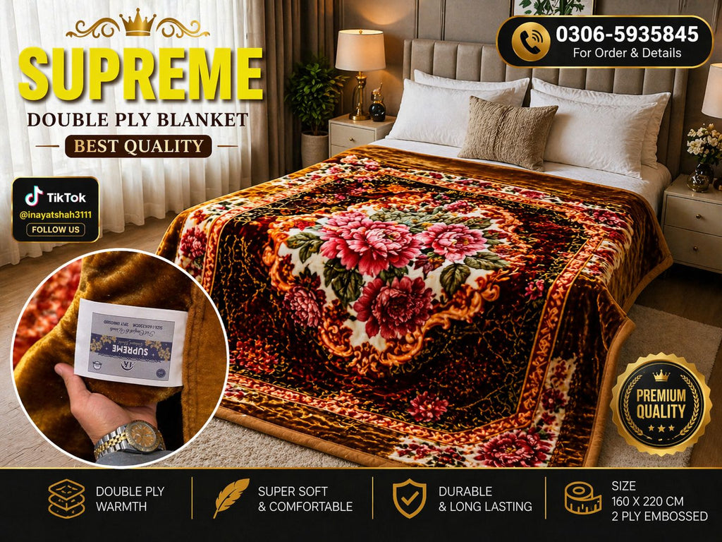 Luxury Double Ply Blanket – Elegant Floral Embossed Blanket