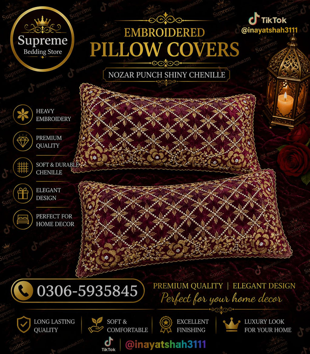 Complete Bridal Chenille Set – 12+ Pcs Luxury & Gold Bedding & Décor Set