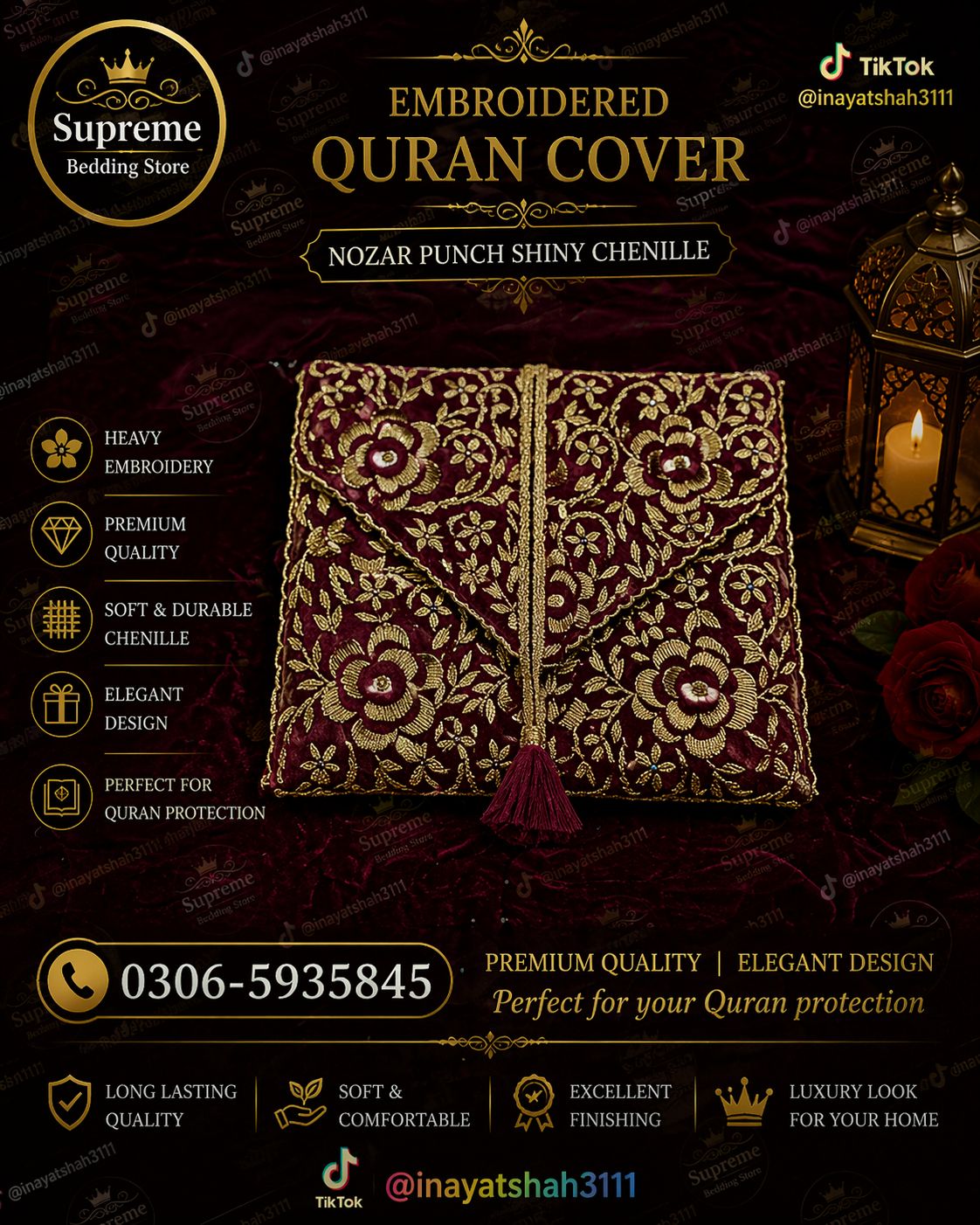 Complete Bridal Chenille Set – 12+ Pcs Luxury & Gold Bedding & Décor Set