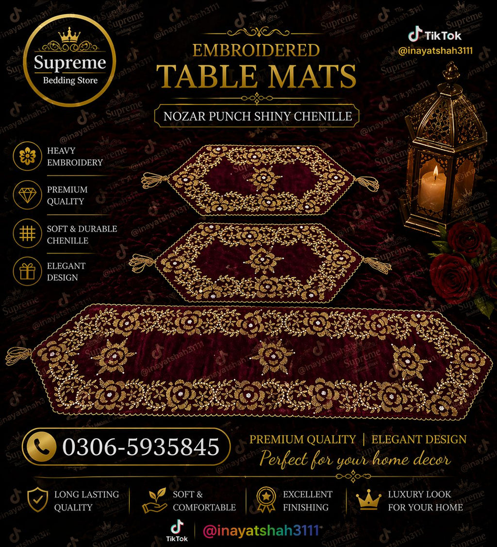 Complete Bridal Chenille Set – 12+ Pcs Luxury & Gold Bedding & Décor Set