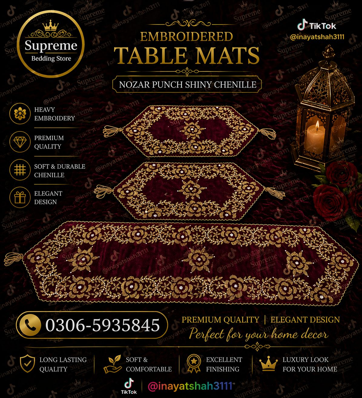 Complete Bridal Chenille Set – 12+ Pcs Luxury & Gold Bedding & Décor Set