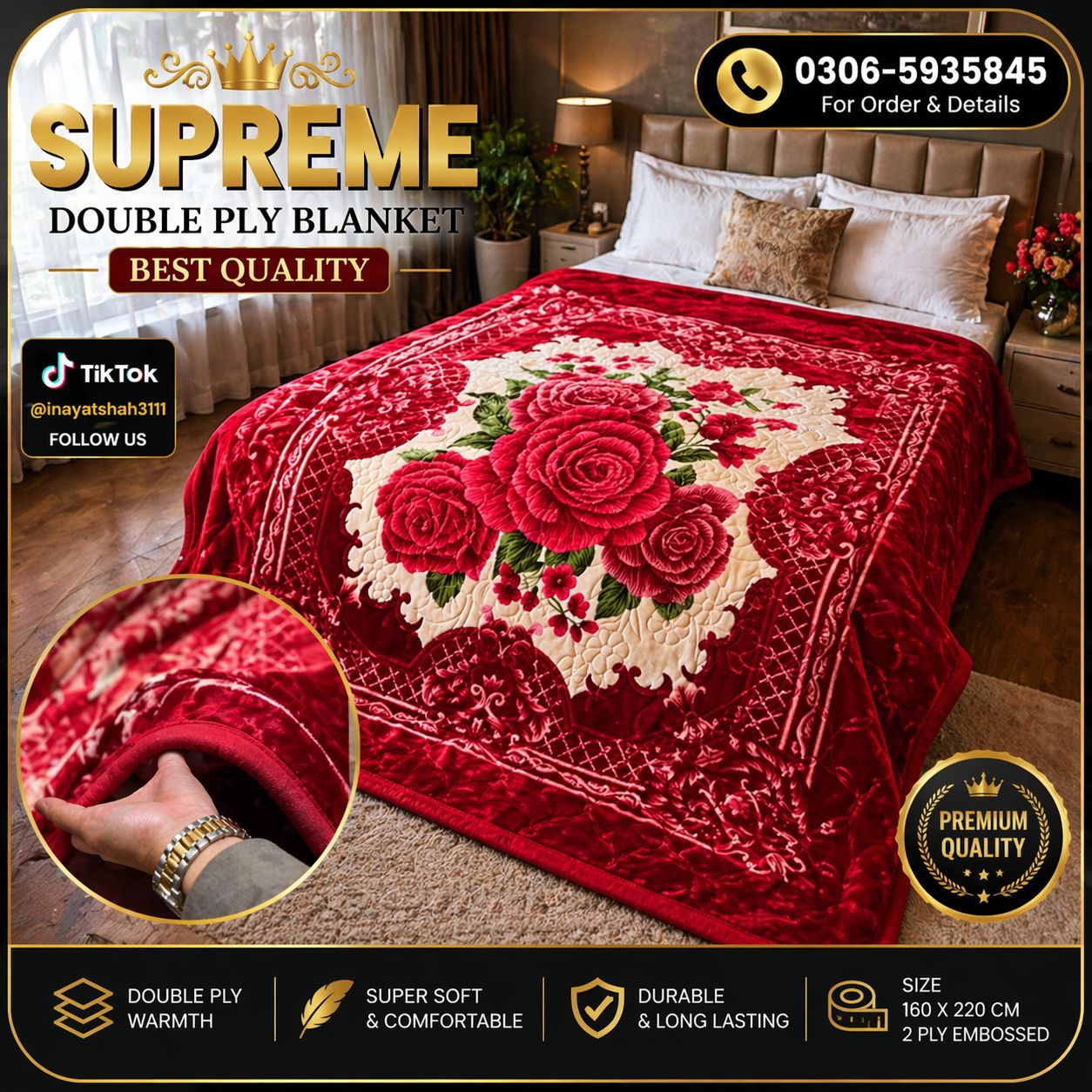 Premium Double Ply Blanket – Hotel Style Luxury Floral Blanket