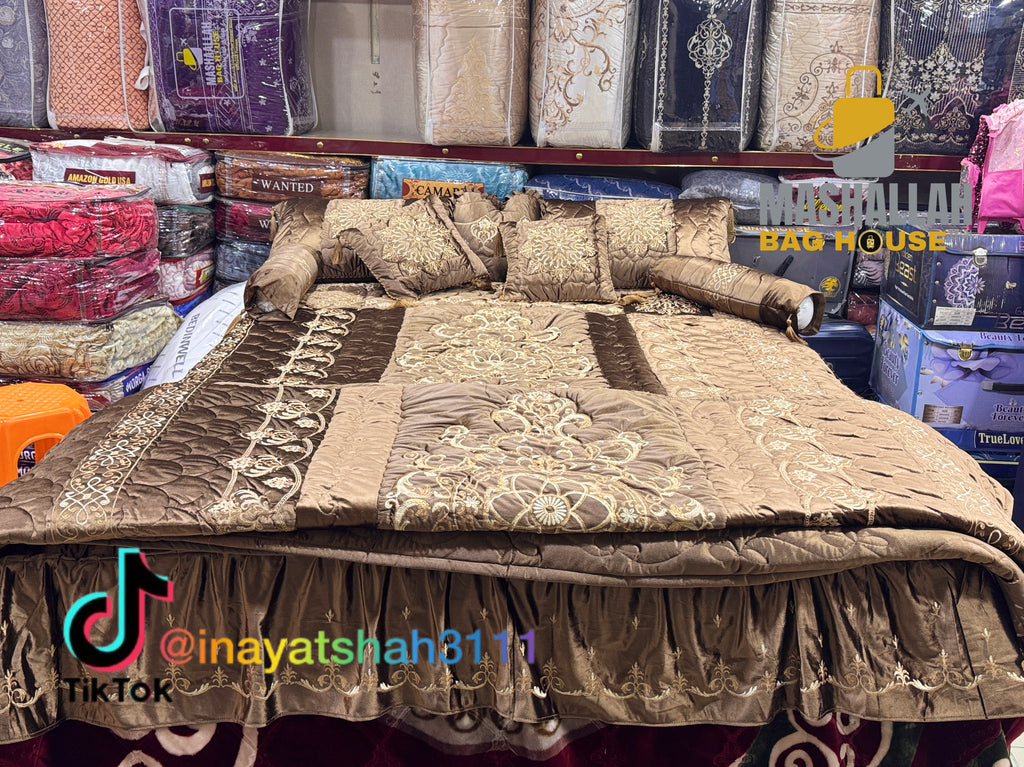 Luxury 9-Piece Embroidered Bridal Bedsheet & Quilted Razai Set