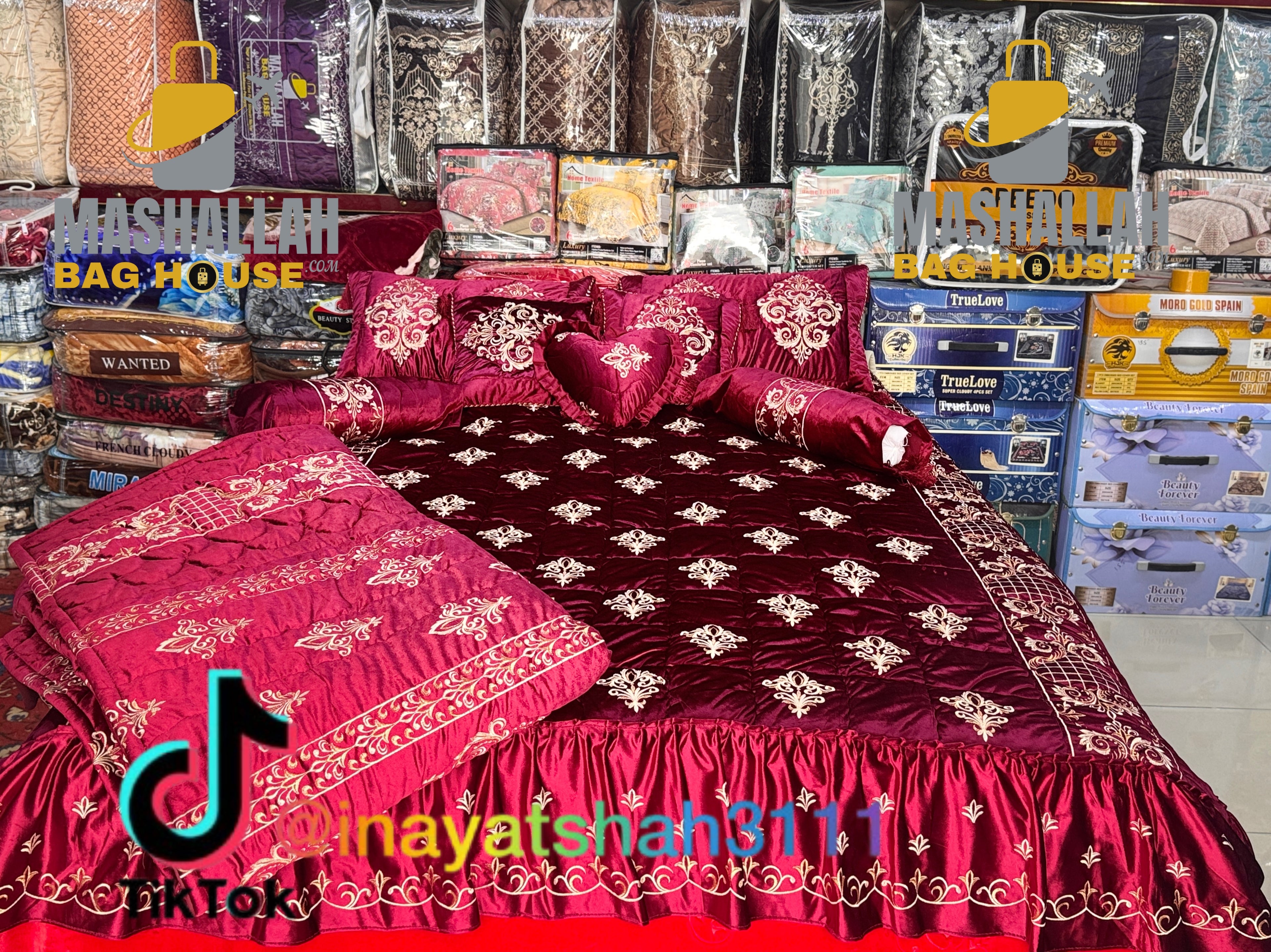 Luxury 9-Piece Embroidered Razai Set – Premium Leather Cloth