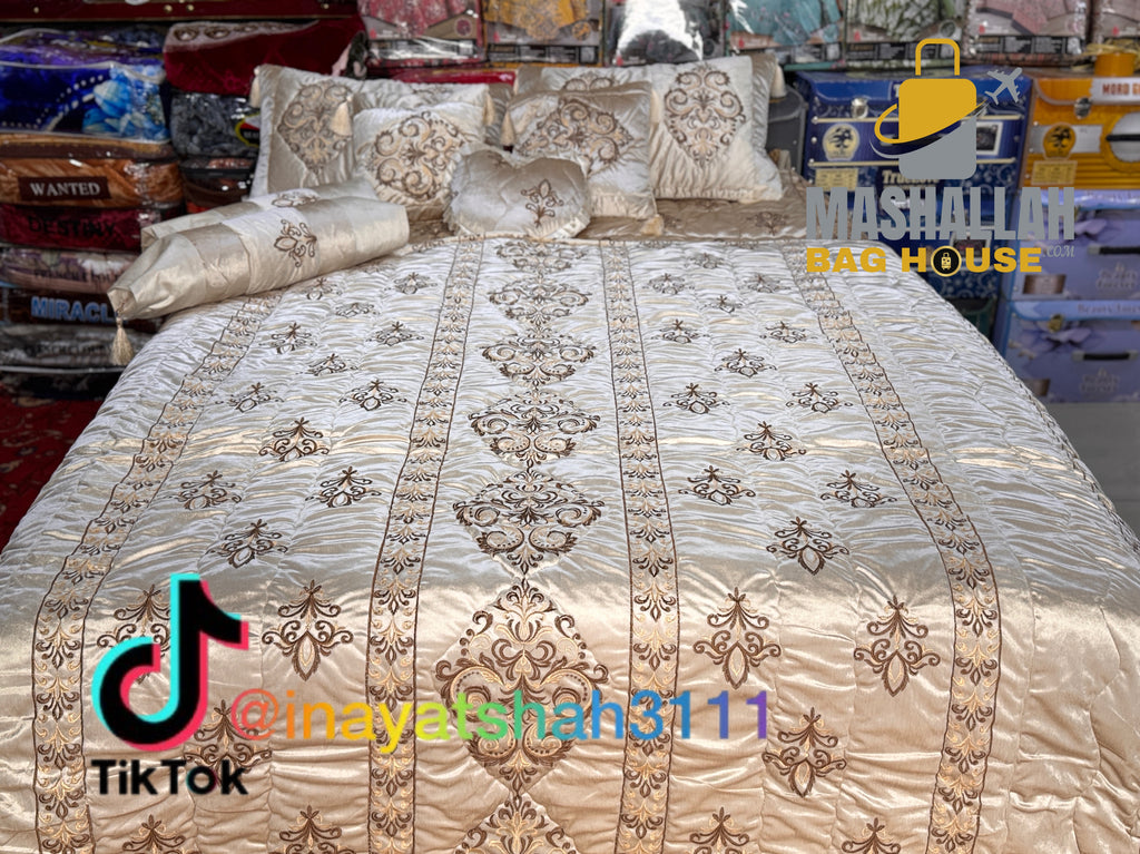 Luxury 9-Piece Embroidered Razai Set – Premium Leather Cloth
