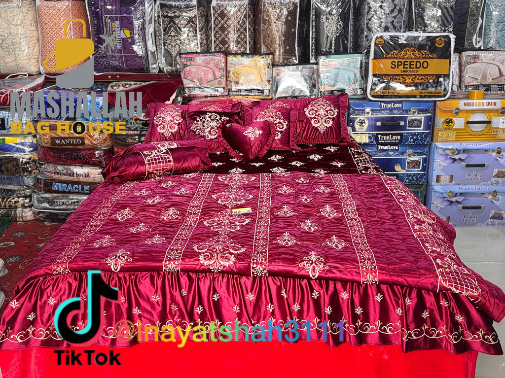 Luxury 9-Piece Embroidered Razai Set – Premium Leather Cloth