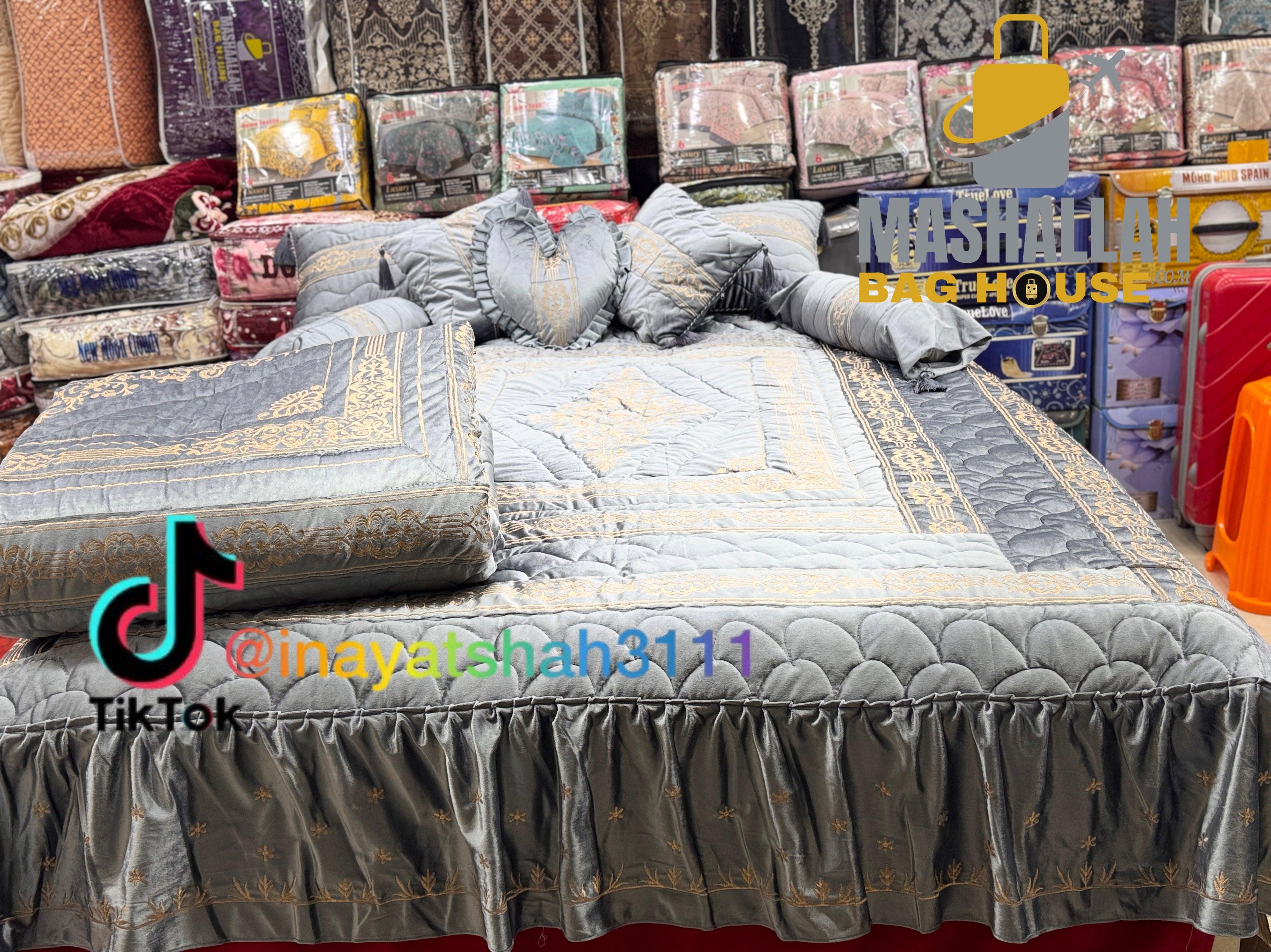 Luxury 9-Piece Embroidered Razai Set – Premium Leather Cloth
