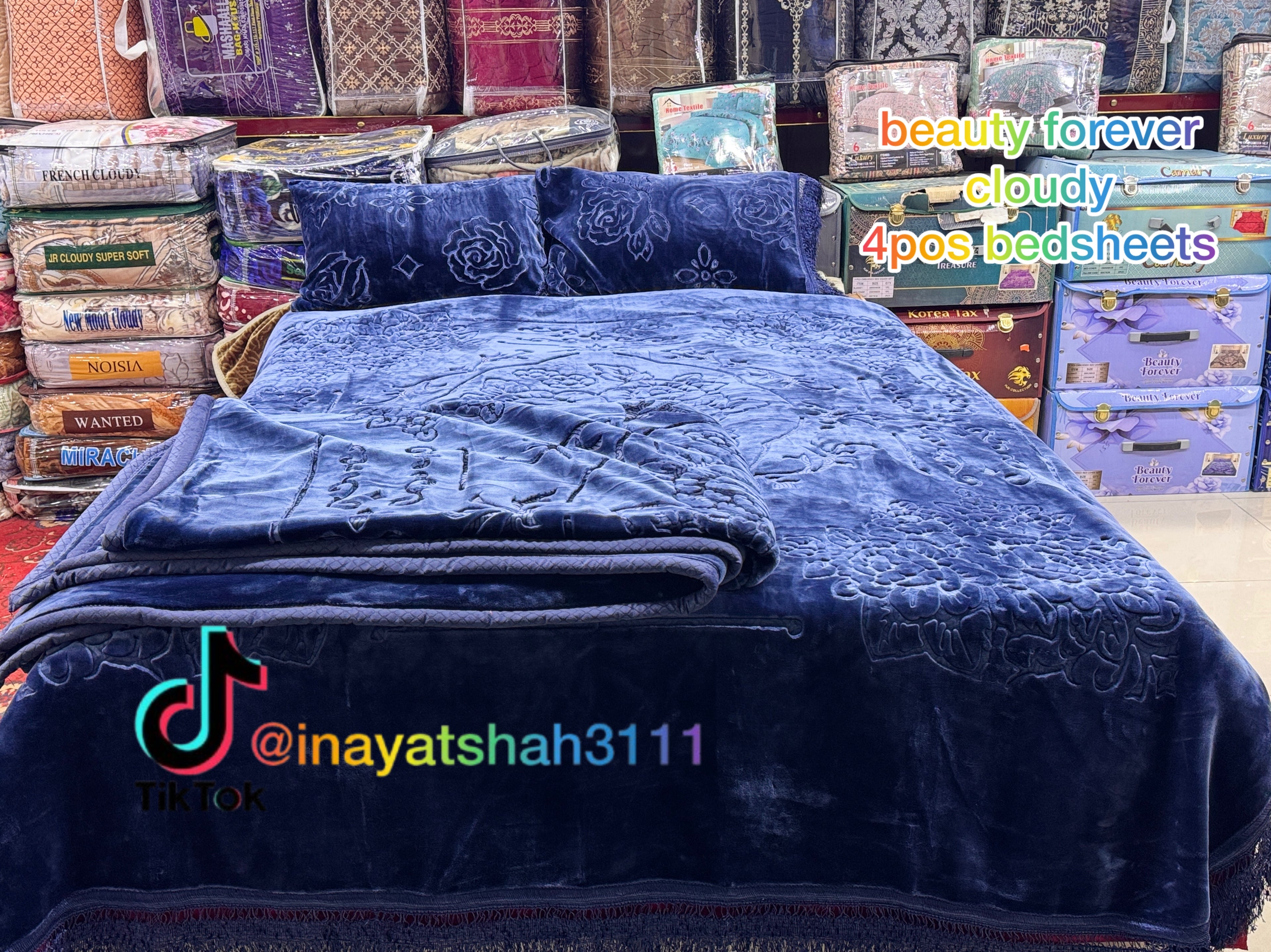 Beauty Forever Cloudy 4-Piece Bedsheet Set – Embossed Blanket & Bedspread