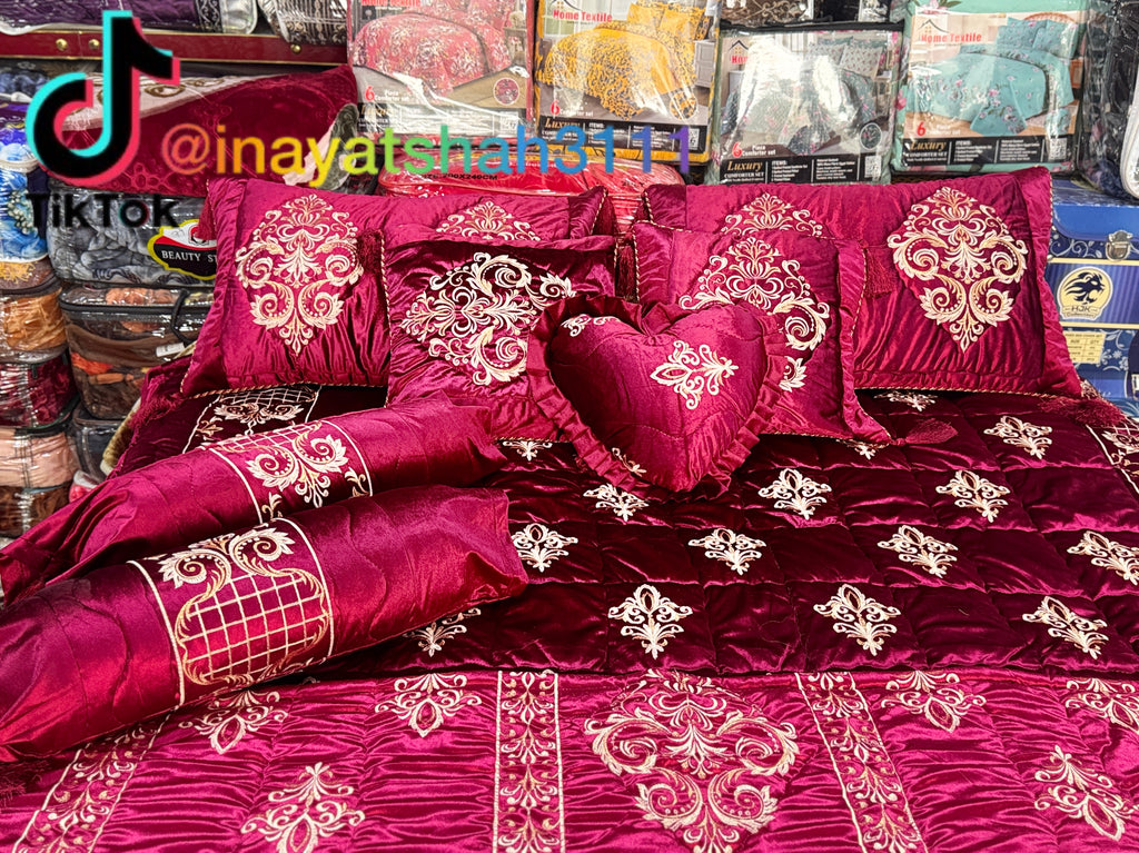 Luxury 9-Piece Embroidered Razai Set – Premium Leather Cloth