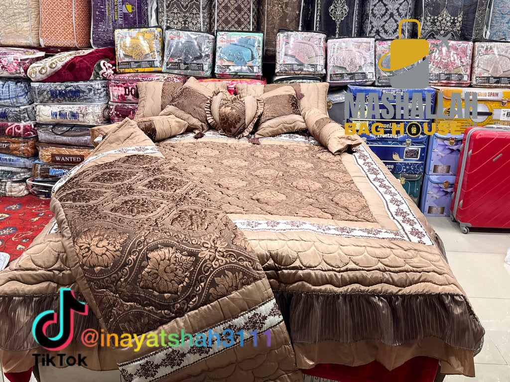 Luxury Embroidered 9-Piece Razai Set – Premium Leather Touch Fabric