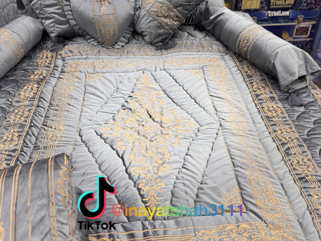 Luxury 9-Piece Embroidered Razai Set – Premium Leather Cloth