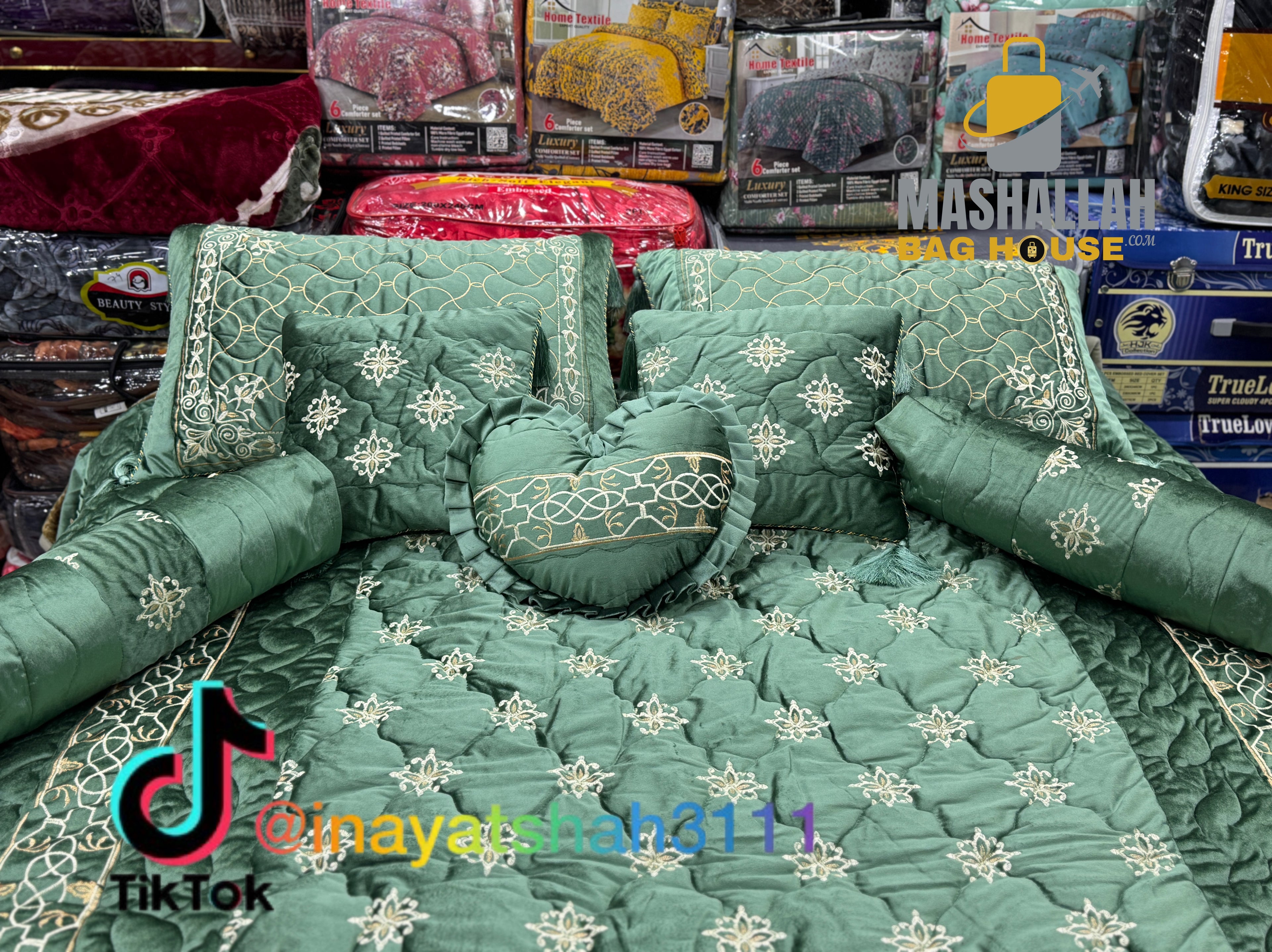 ✨ Luxury Embroidered 9-Piece Razai Set – Premium Leather Touch Fabric