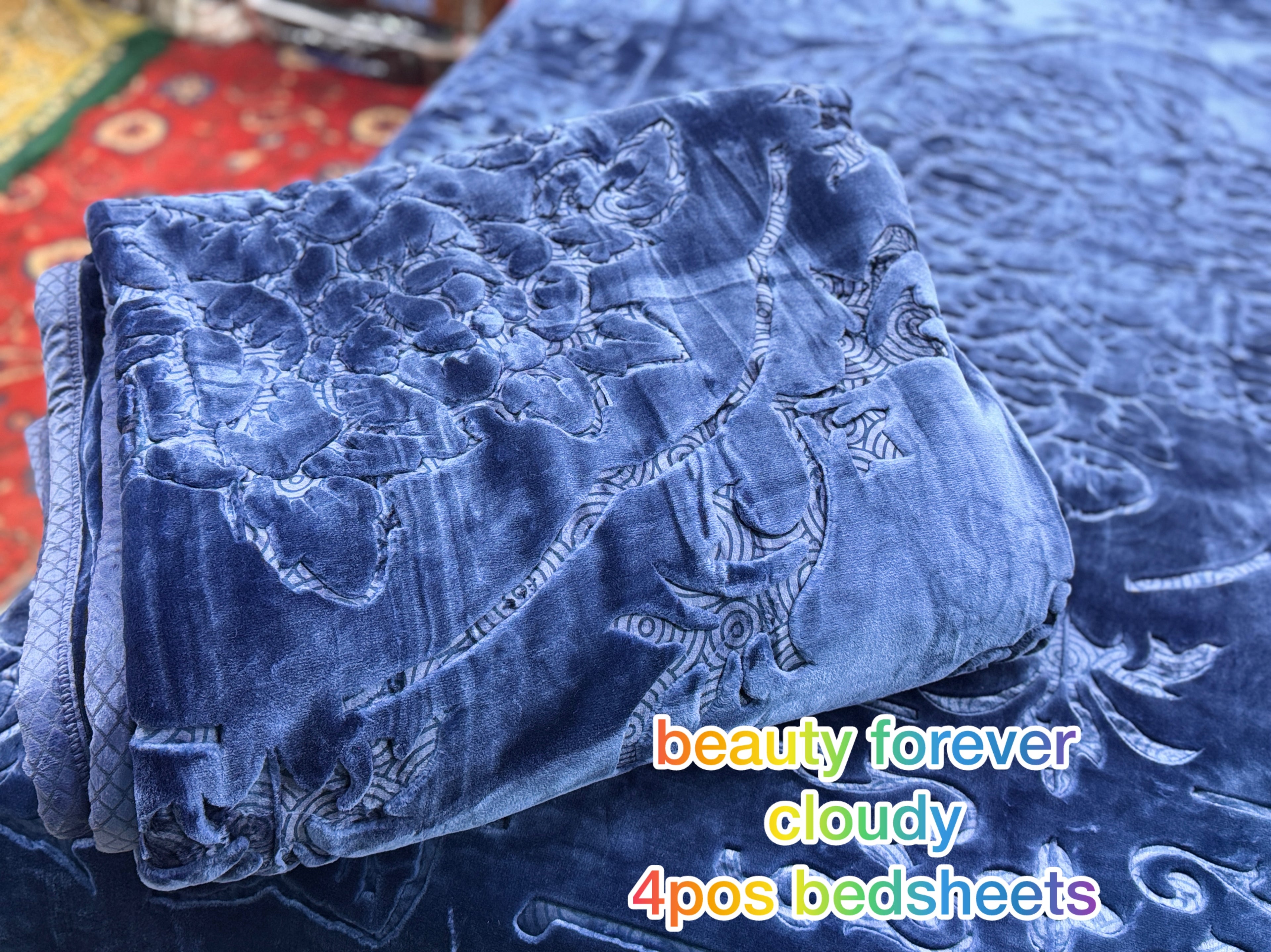 Beauty Forever Cloudy 4-Piece Bedsheet Set – Embossed Blanket & Bedspread