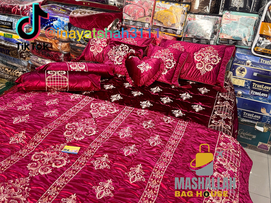 Luxury 9-Piece Embroidered Razai Set – Premium Leather Cloth