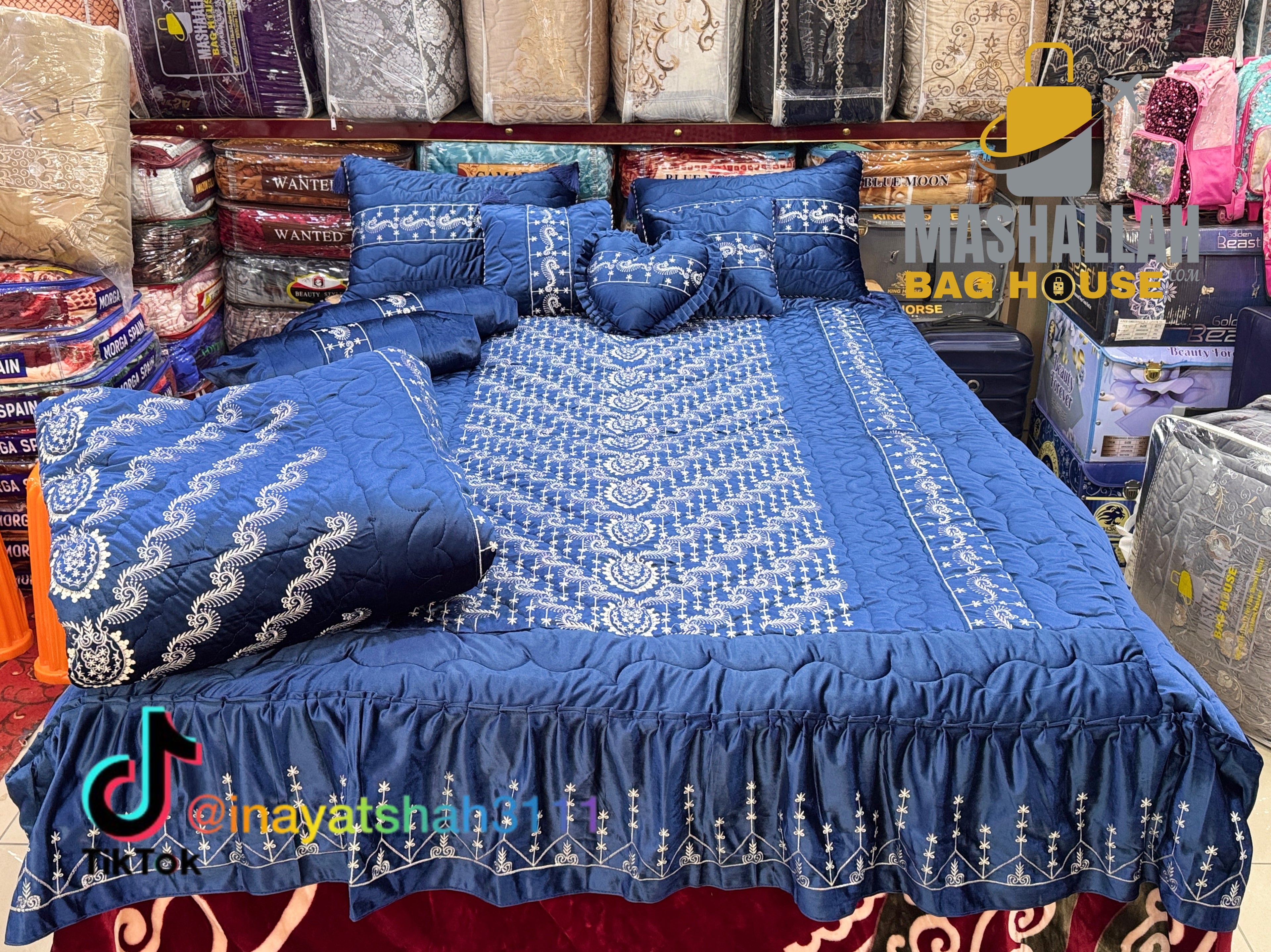 Bridal 9-Piece Embroidered Bedsheet & Razai Set – Imported Leather Cloth