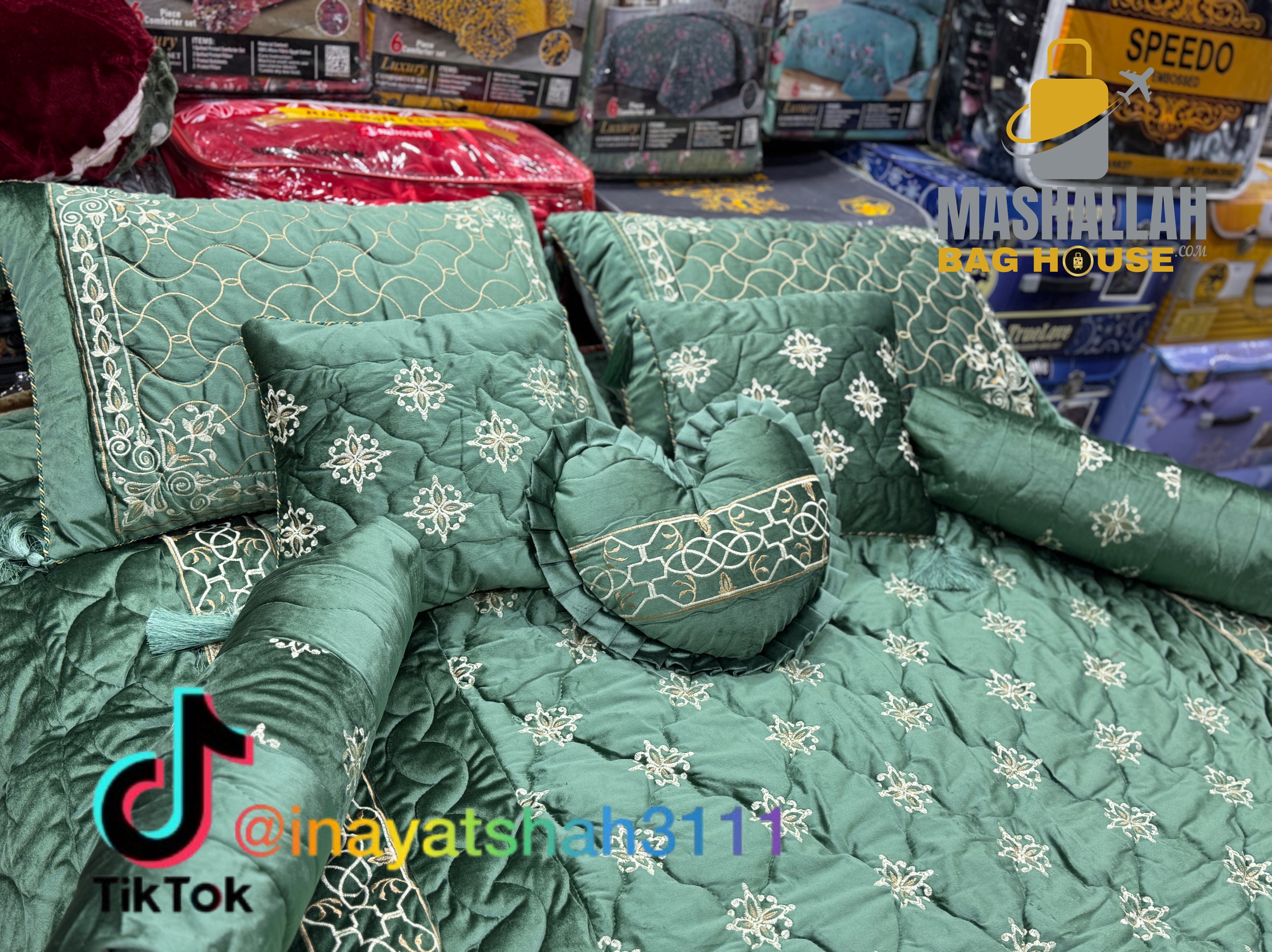 ✨ Luxury Embroidered 9-Piece Razai Set – Premium Leather Touch Fabric