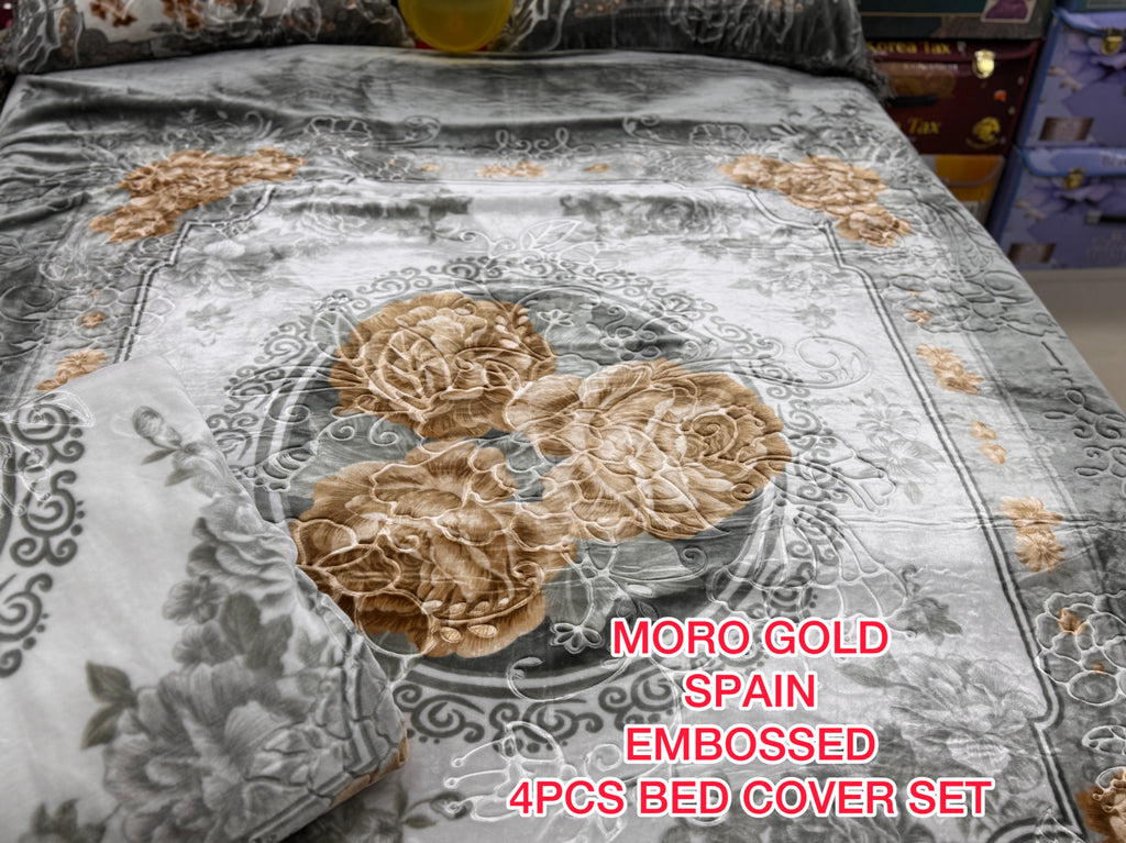 Moro Gold Spain Embossed 4-Piece Bed Cover Set