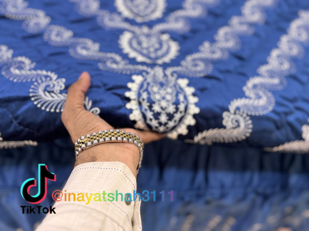 Bridal 9-Piece Embroidered Bedsheet & Razai Set – Imported Leather Cloth