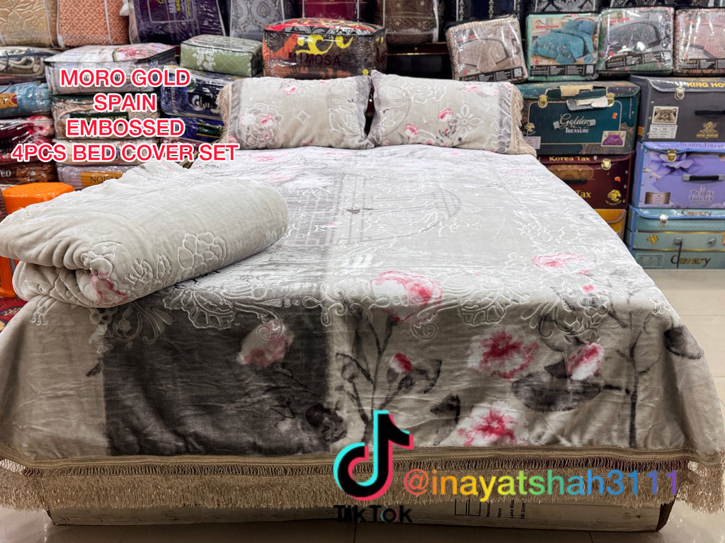 Moro Gold Spain Embossed 4-Piece Bed Cover Set |