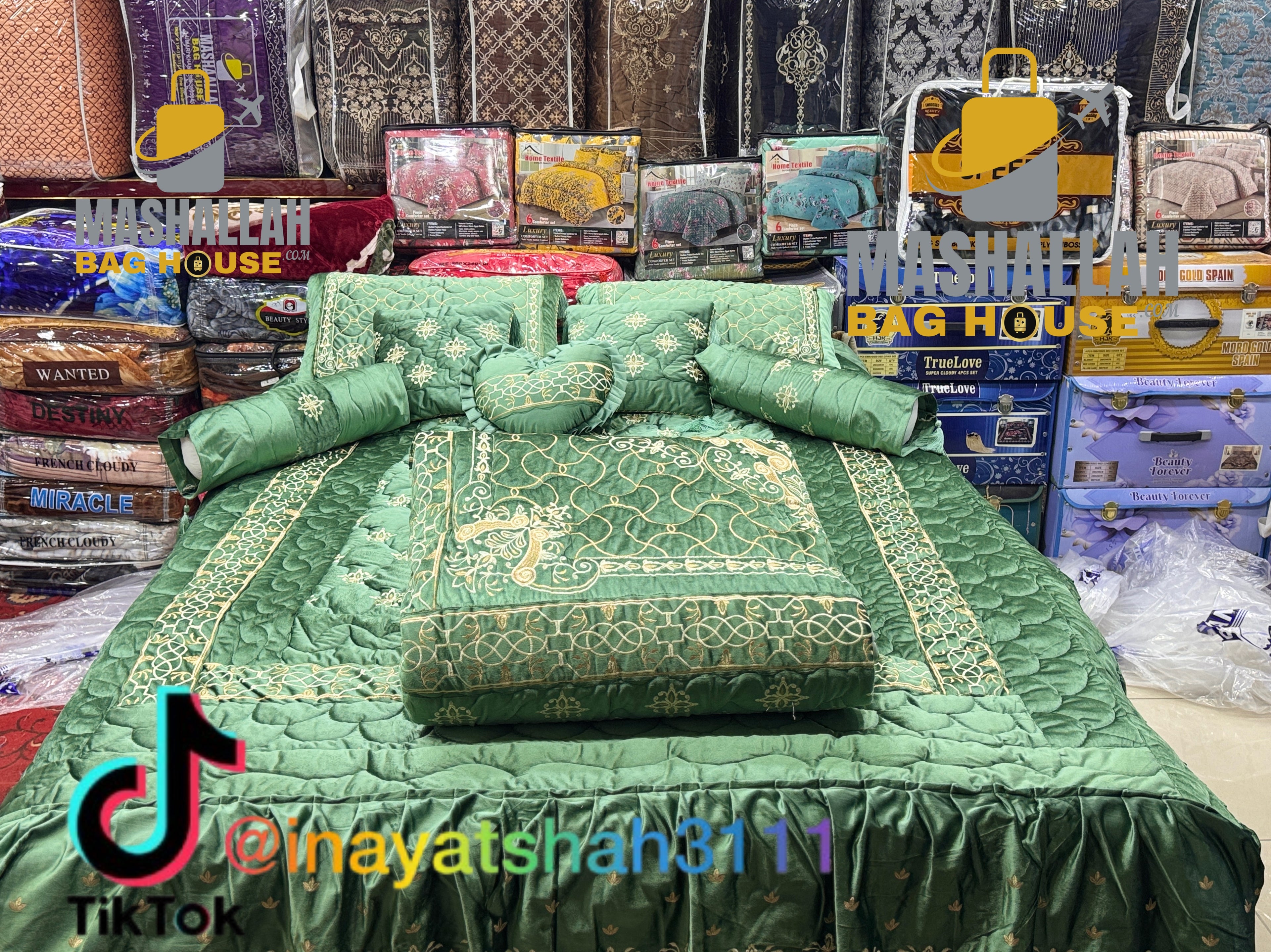 ✨ Luxury Embroidered 9-Piece Razai Set – Premium Leather Touch Fabric