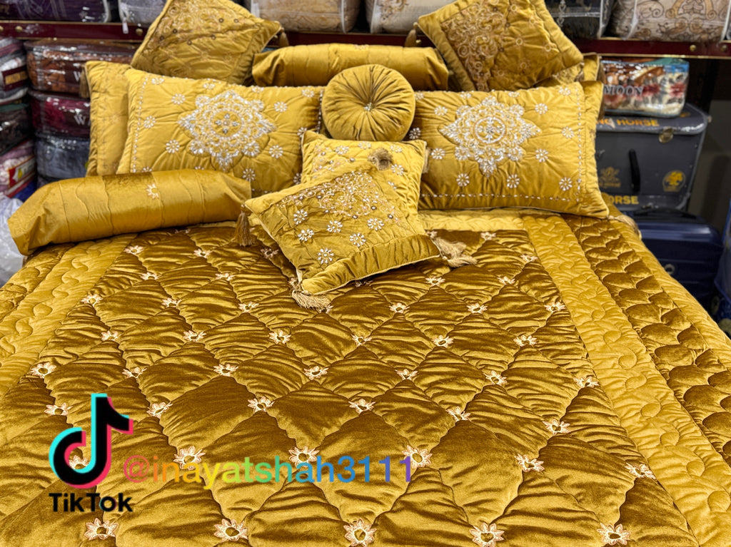 Handmade 13-Piece Luxury Razai Bedding Set – Premium Leather Cloth