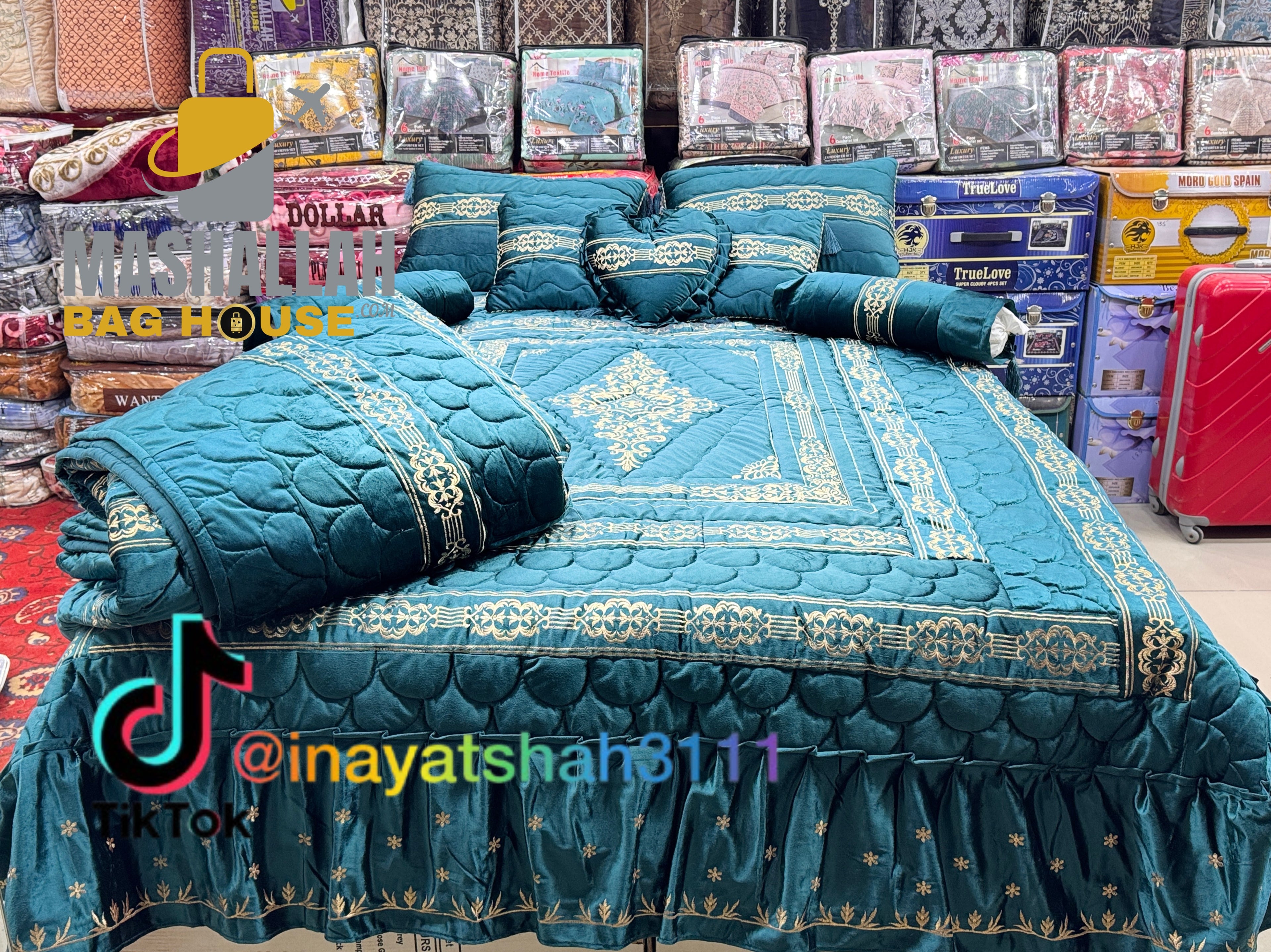 Luxury 9-Piece Embroidered Razai Set – Premium Leather Cloth