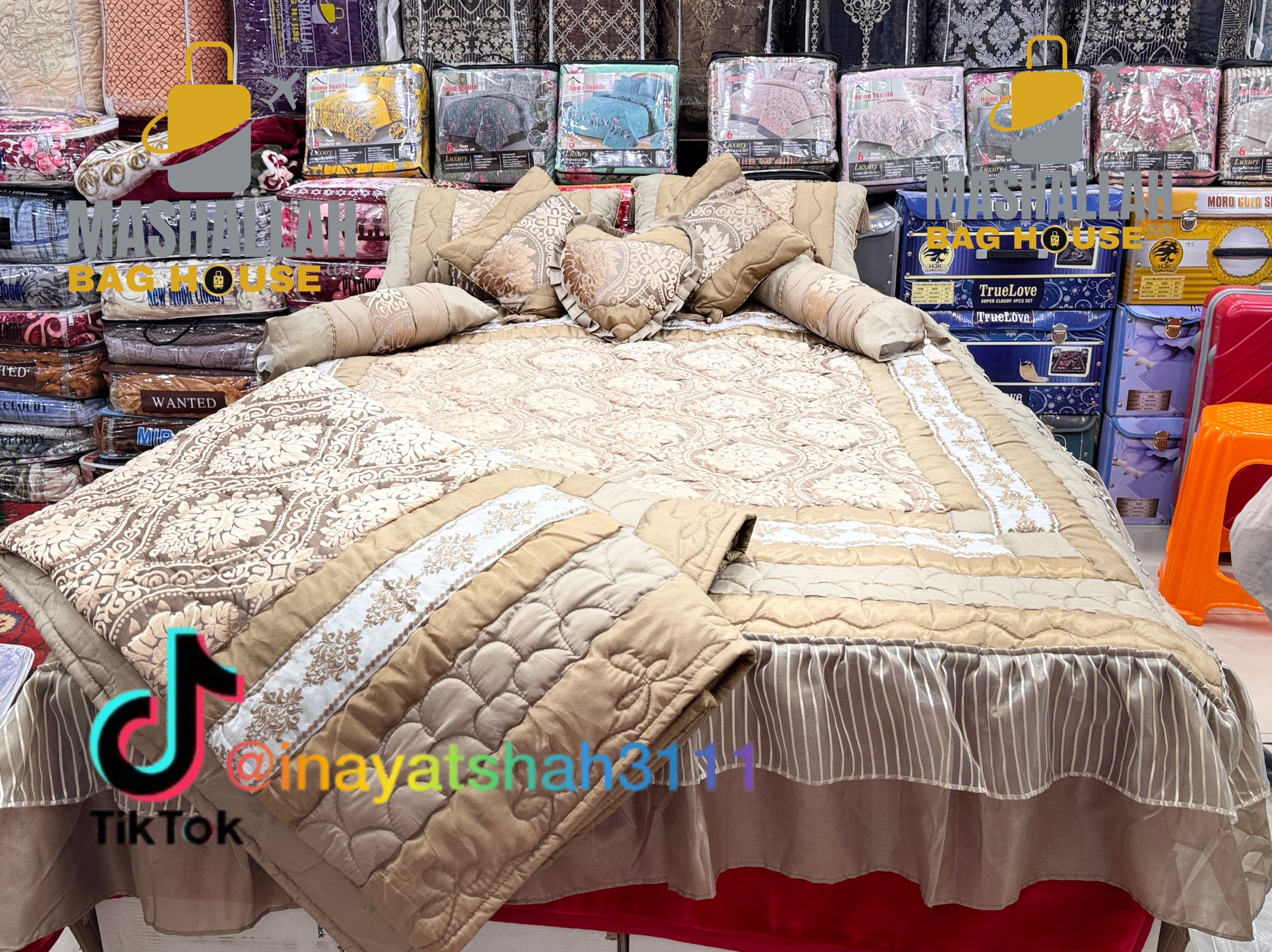 Luxury Embroidered 9-Piece Razai Set – Premium Leather Touch Fabric